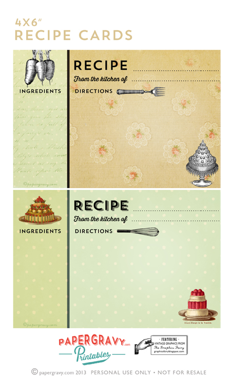 PDF printable of 2 more recipe cards