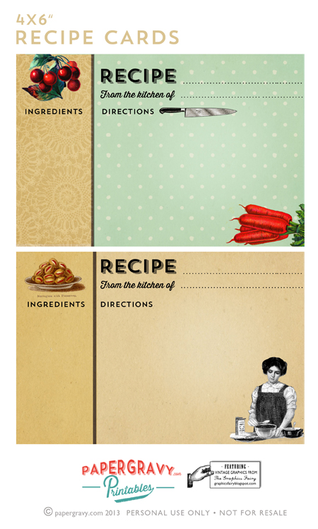 Printable Vintage Recipe Cards - The Graphics Fairy