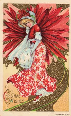 Free Victorian Clip Art - Christmas Girl with Pointsettia - The