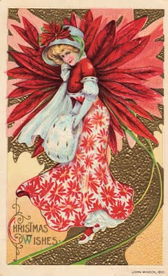 Free Victorian Clip Art - Christmas Girl with Pointsettia - The Graphics Fairy