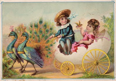 victorian children peacocks card cards advertising clip fairy trade peacock graphics cart easter riding graphic die cut artists thegraphicsfairy embossed