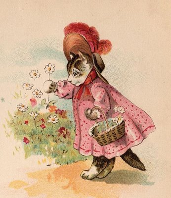 Victorian Graphic - Kitty in Pink Dress - The Graphics Fairy