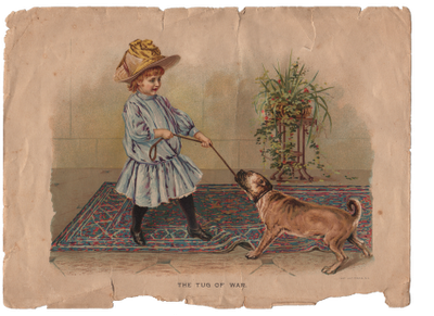 Free Vintage Clip Art - Girl with Dog - great Texture - The Graphics Fairy