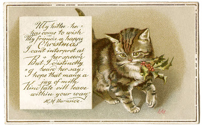 Vintage Christmas Image - Kitty with Holly - Gift Tags - The Graphics Fairy