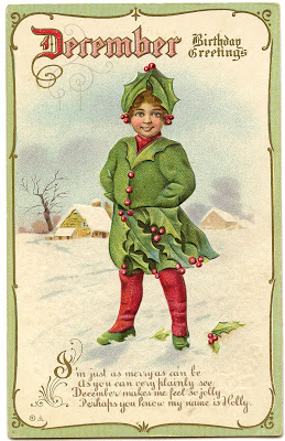 Vintage Graphic - December Birthday - Holly Fairy - The Graphics Fairy