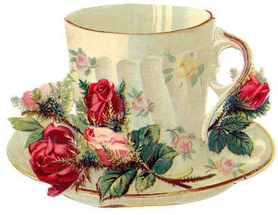 Free Vintage Images - Teacup with Roses - French - The Graphics Fairy