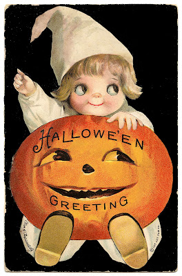Vintage Halloween Clip Art - Googly Eye Pumpkin Girl - The Graphics Fairy