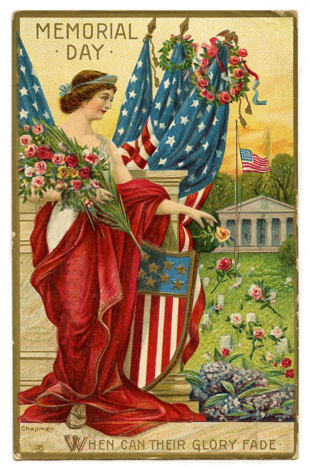 Vintage Memorial Day Image - Lady Liberty Postcard - The Graphics Fairy