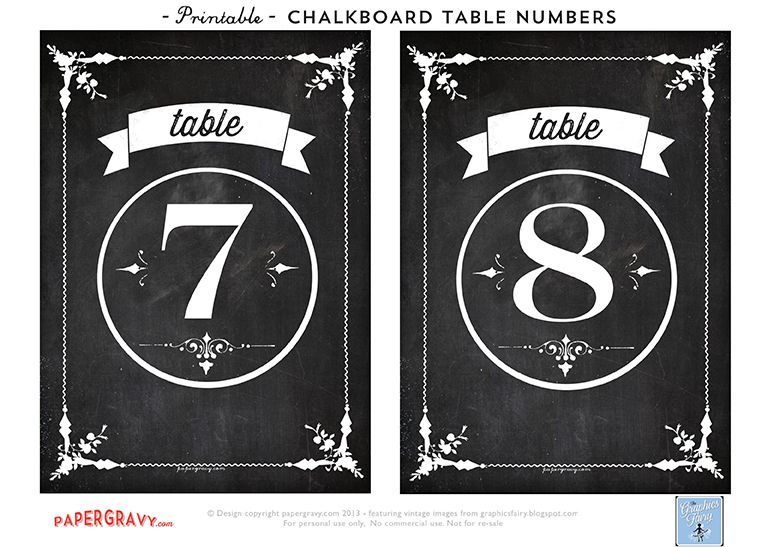 Printable Table Numbers