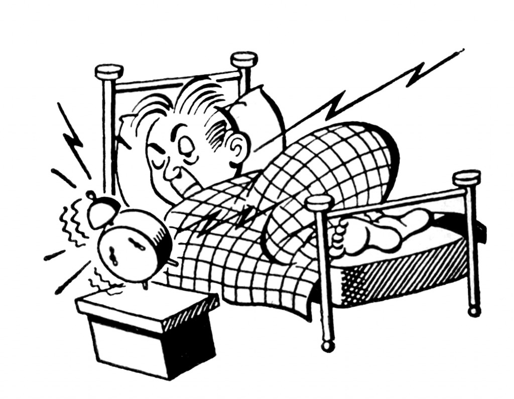 Man being woken by Alarm clock Clipart