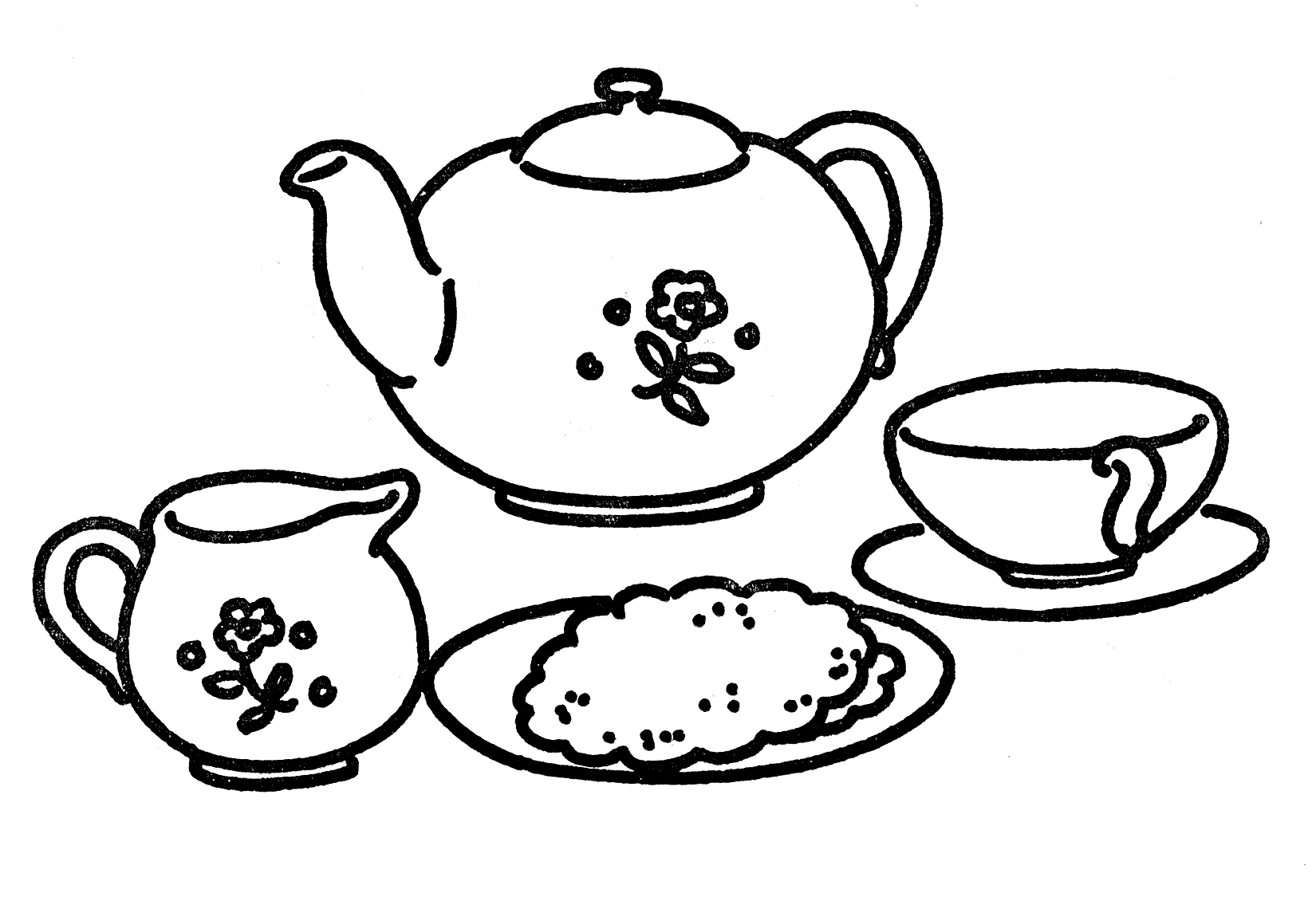Download Line Art Tea Set - The Graphics Fairy