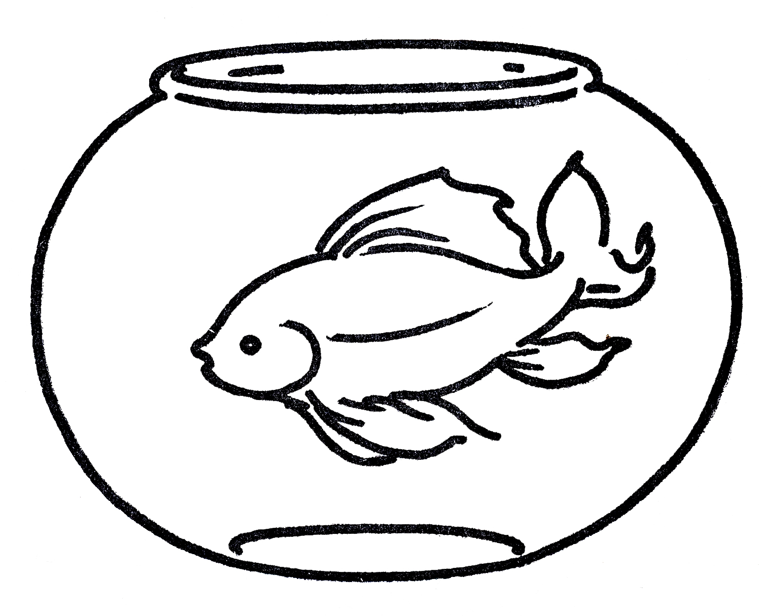 Free Clipart Goldfish in Bowl Line Art The Graphics Fairy