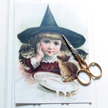 girl witch with hat and scissors