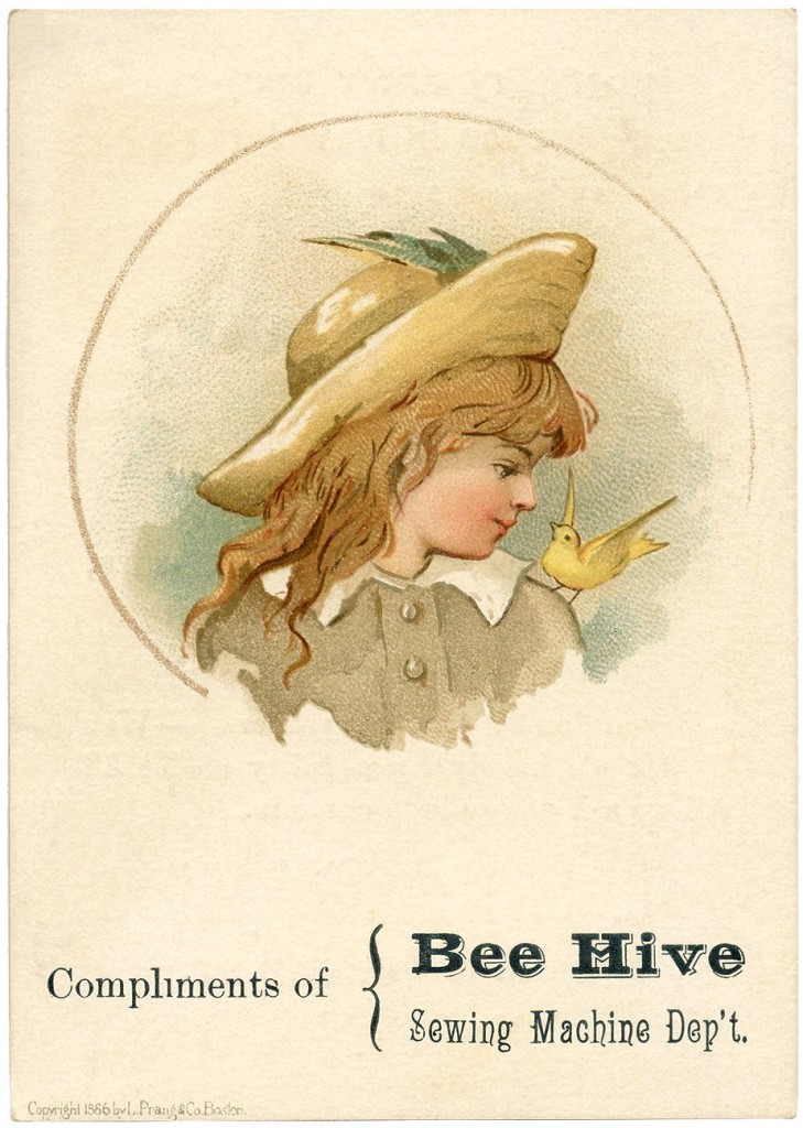 Antique Trade Card Image Bee Hive Sewing