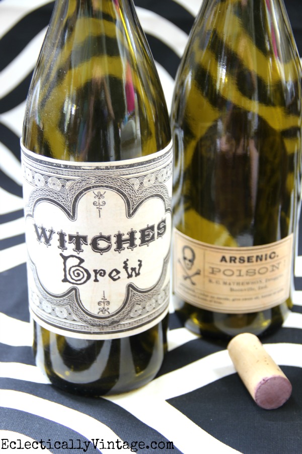 bottle of wine with halloween labels