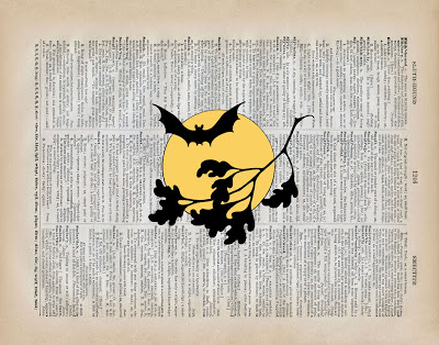 bat with moon printed on book page