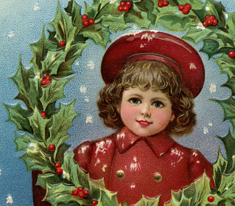 Victorian Christmas Clip Art - Girl with Wreath - The 
