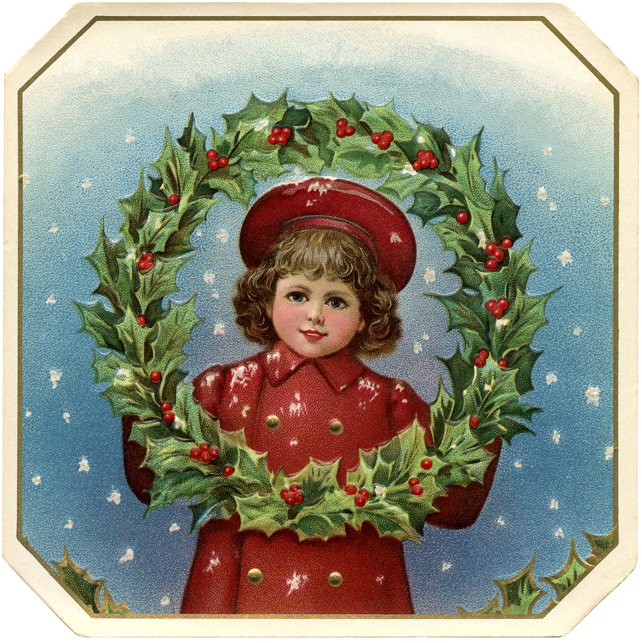 Victorian Christmas Clip Art - Girl with Wreath - The 