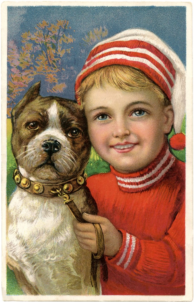 Free Christmas Picture - Adorable Boy with Dog! - The Graphics Fairy