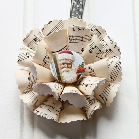 Beautiful sheet music ornament with Santa