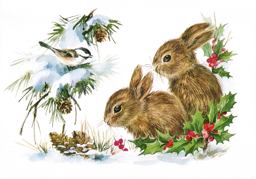 Vintage Christmas Bunnies - Darling! - The Graphics Fairy