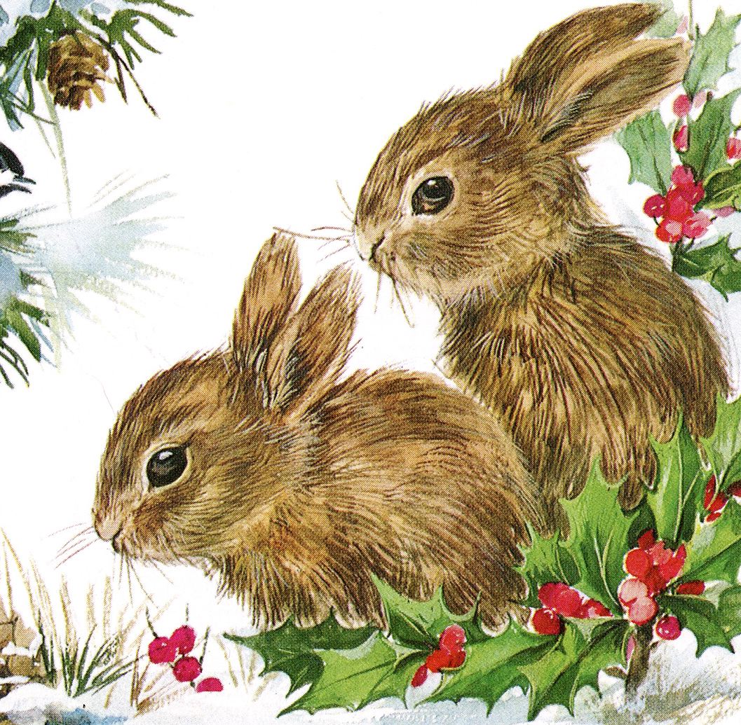 Vintage Christmas Bunnies - Darling! - The Graphics Fairy