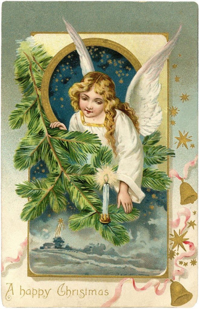 Vintage Angel Surrounded with Pine Postcard