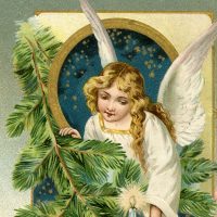 Vintage Christmas Image - Amazing Angel on Moon 2 - The Graphics Fairy