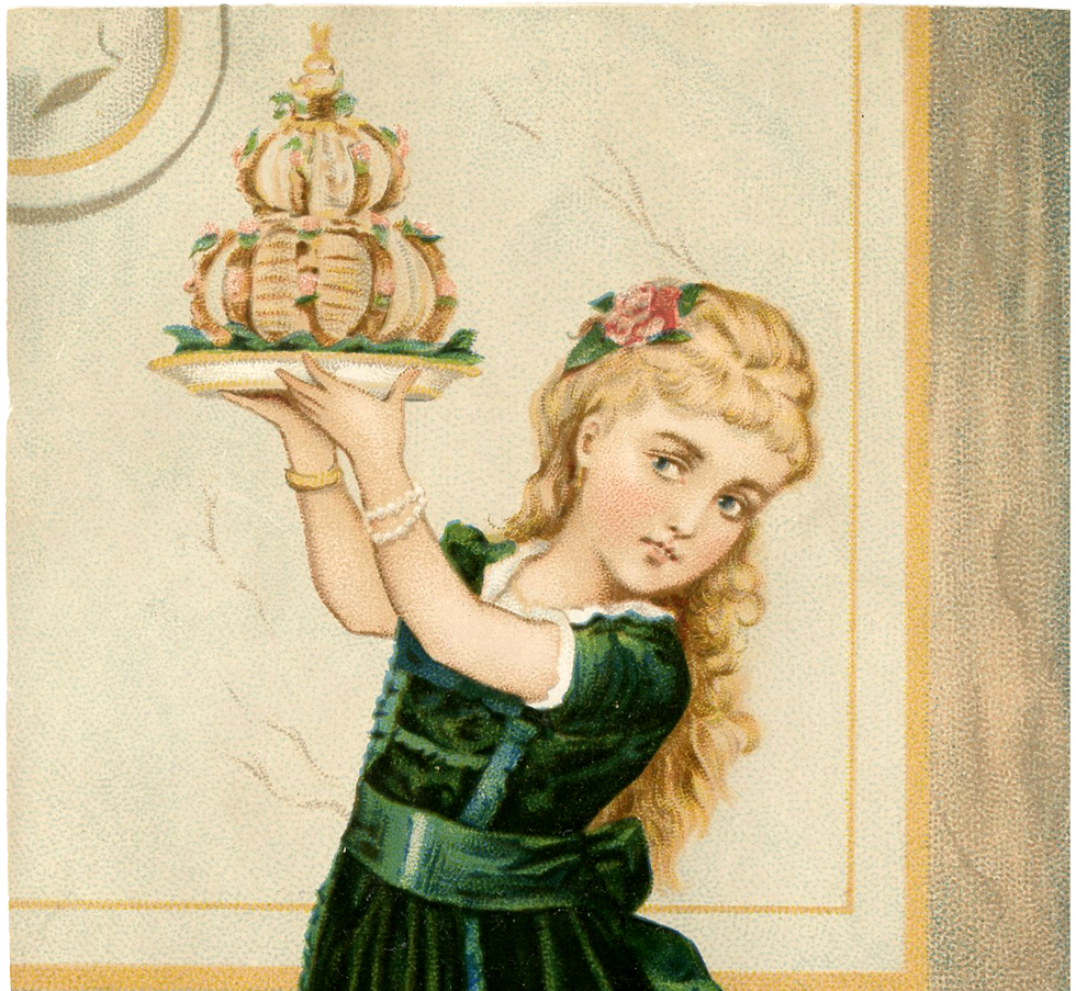Free Vintage Birthday Girl Image with Cake - The Graphics Fairy