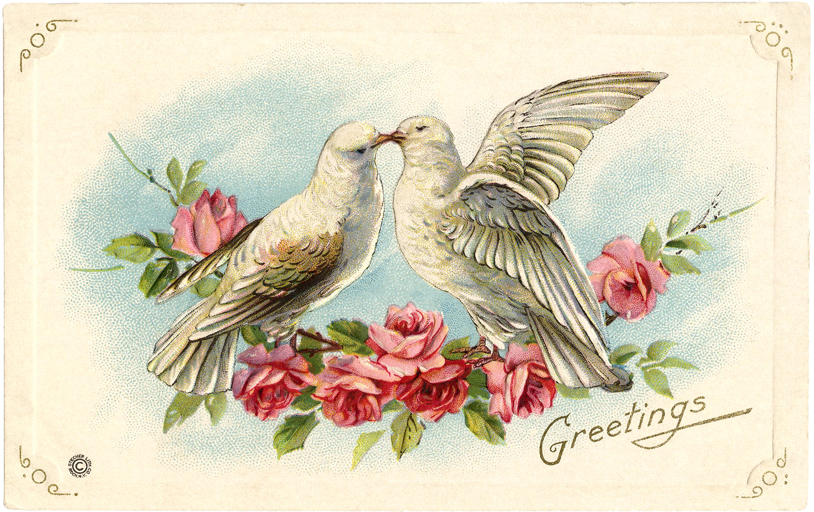 Old Valentine Picture Doves