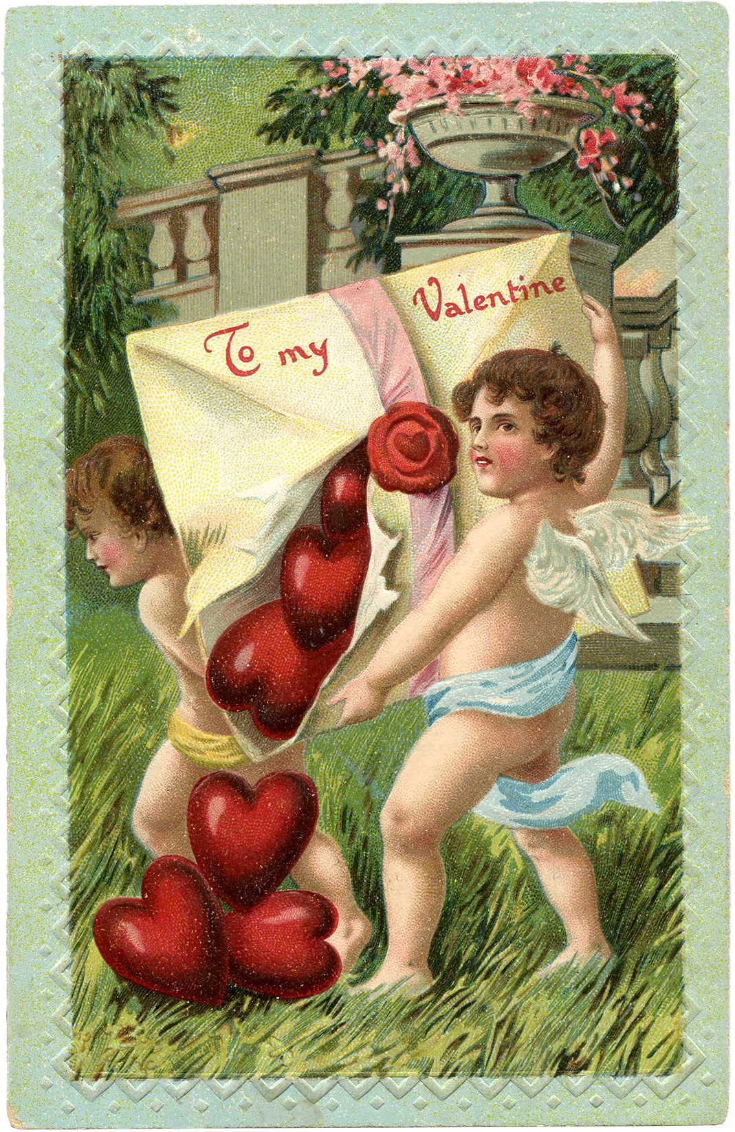 Vintage Cupids and Hearts Valentine