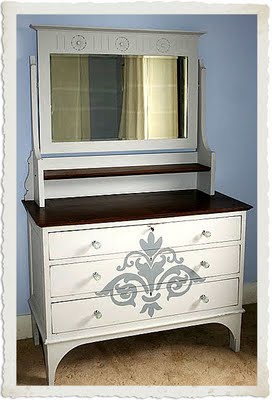 14 DIY Painted Dresser Projects The Graphics Fairy   Damask Dresser Lilyfieldlife 2 