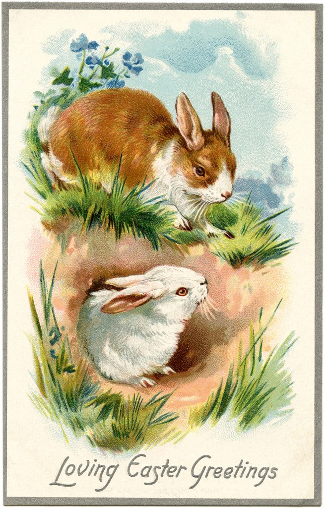 Vintage Easter Bunnies Card - The Graphics Fairy