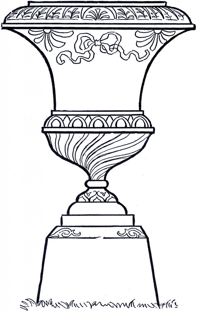 Vintage Line Art Garden Urn - The Graphics Fairy