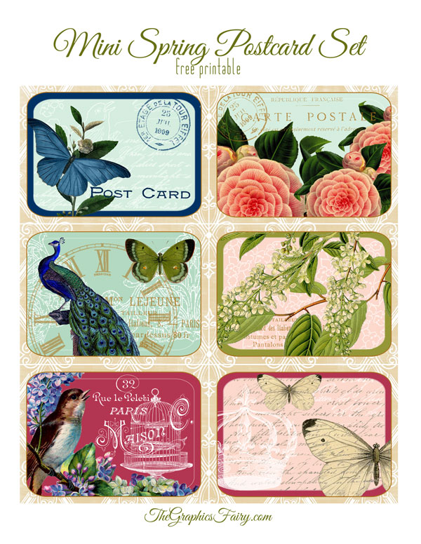 Spring Themed Mini Postcards - The Graphics Fairy