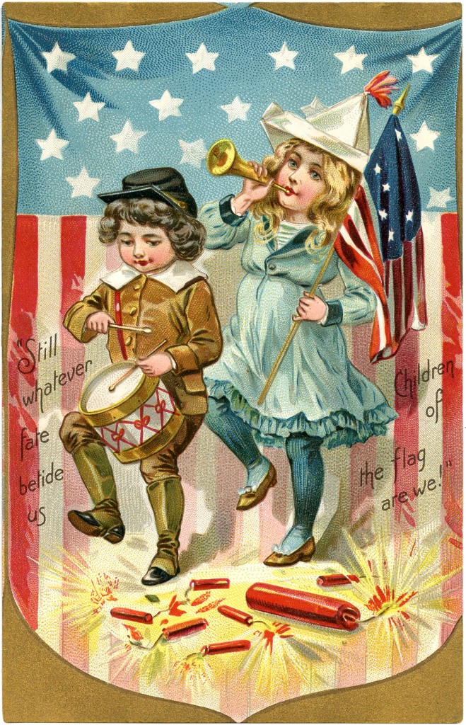 Vintage Patriotic Postcard Children Marching