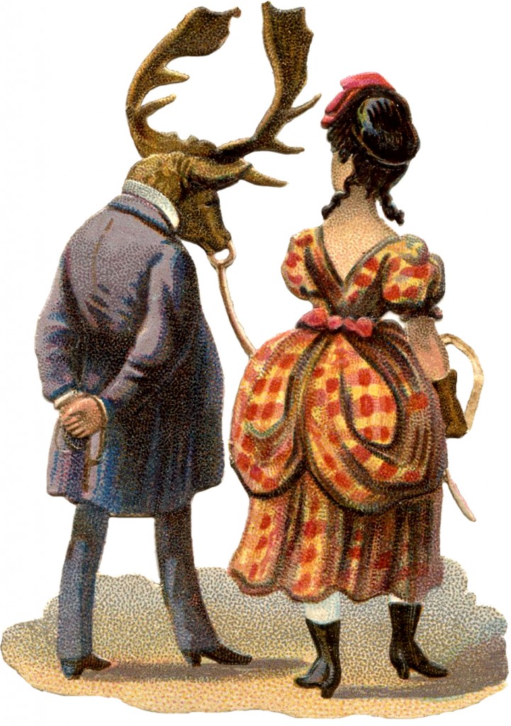 Vintage Lady With Elk Man Image Super Quirky The Graphics Fairy