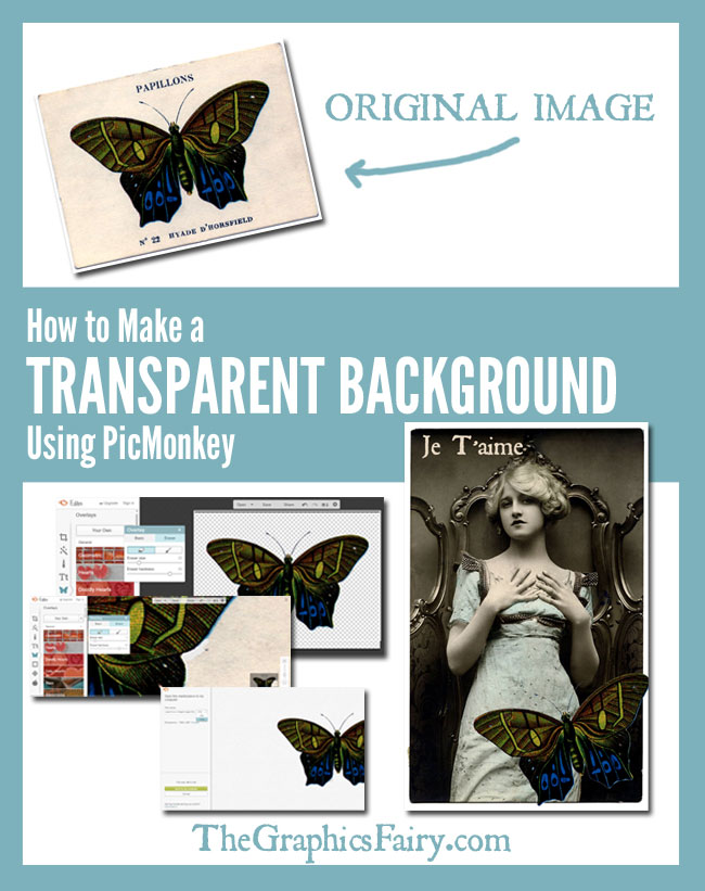 how to make a transparent background with picmonkey with butterfly and lady graphics