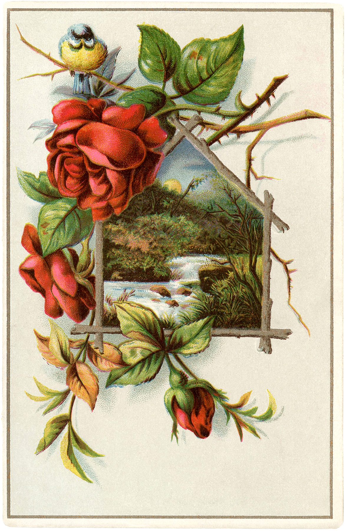 Download Lovely Vintage Landscape with Roses! - The Graphics Fairy