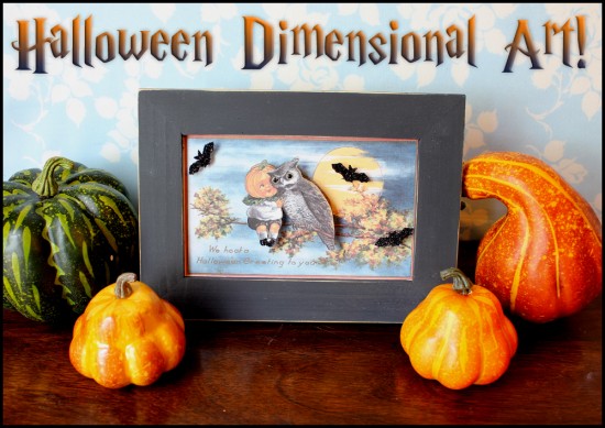 Halloween Dimensional Art with Pumpkin Boy and Owl and Gourdes