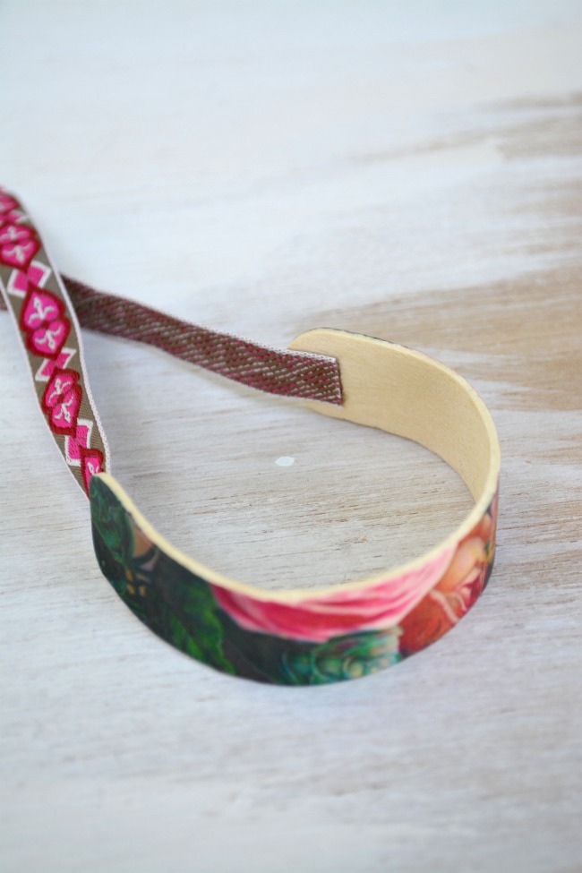 Adding ribbon to popsicle stick bracelet