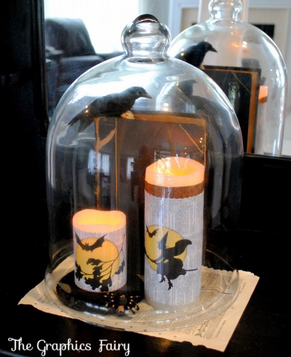 Halloween Candle Wraps Displayed under Glass Cloche