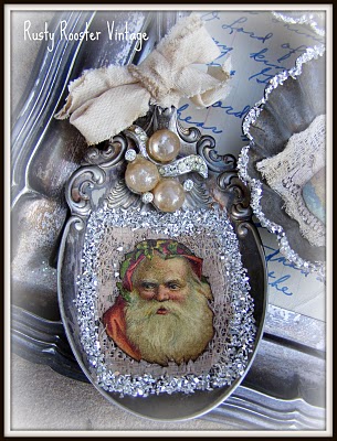 03 - Rusty Rooster Vintage - Altered Santa Spoon Ornament