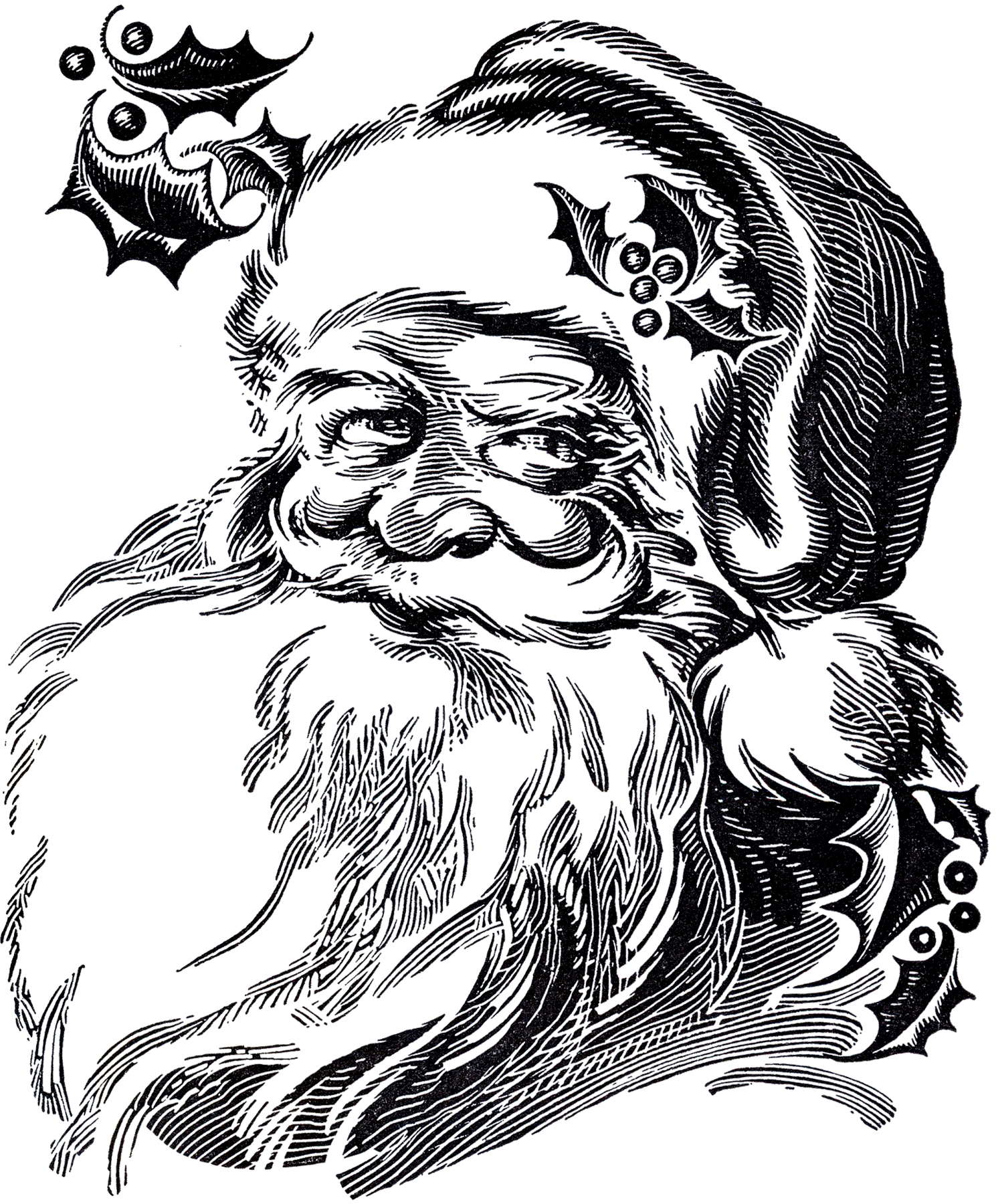 6 Santa Illustrations - Black and White - The Graphics Fairy