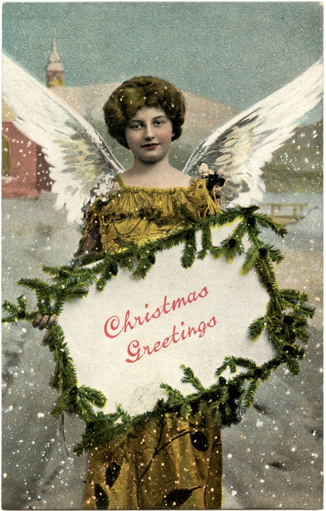 Christmas Greetings Angel Tag with Pine