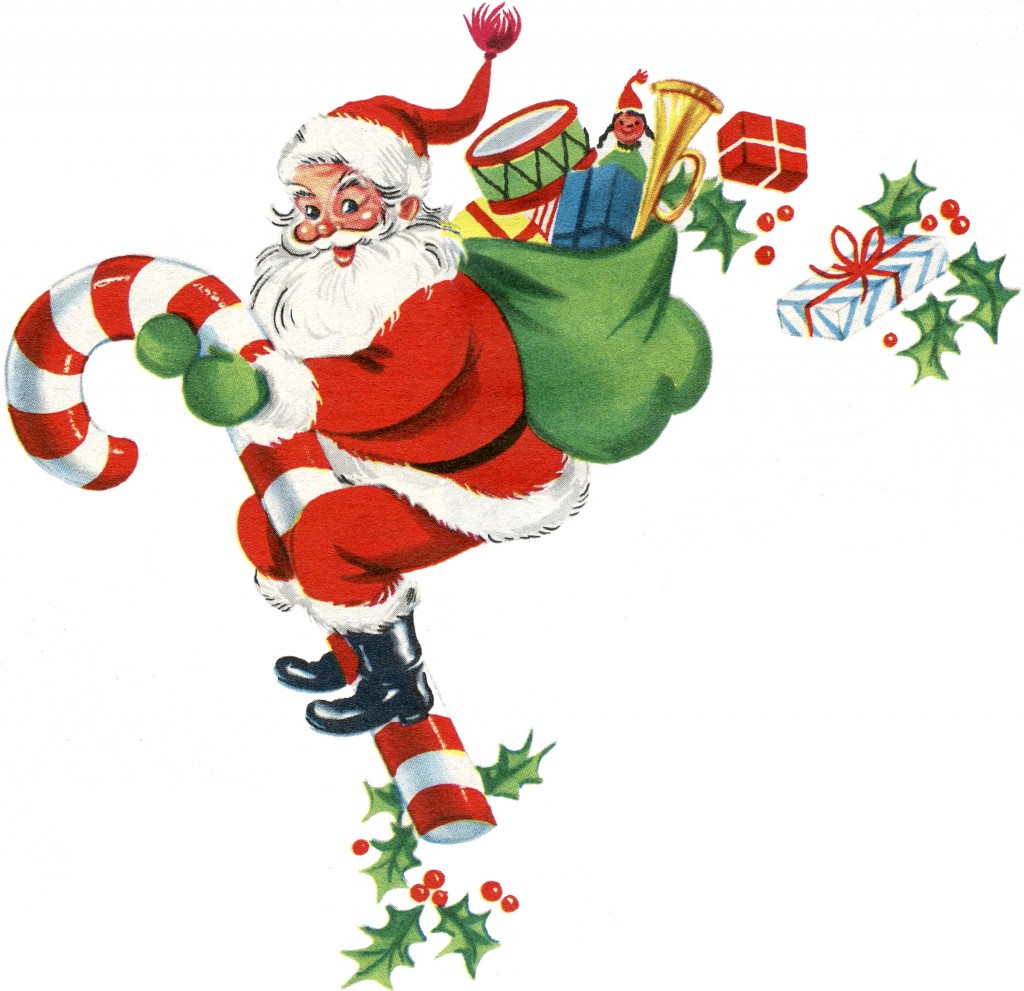 Retro Candy Cane Santa Image! - The Graphics Fairy