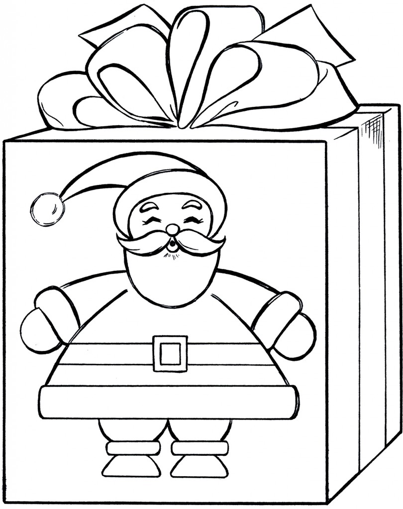 Santa Gift Coloring Page - Cute! - The Graphics Fairy