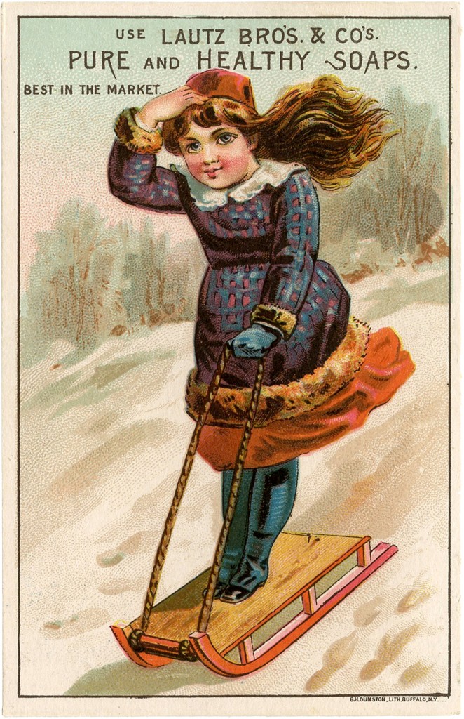  Vintage  Girl Sledding Image  The Graphics Fairy