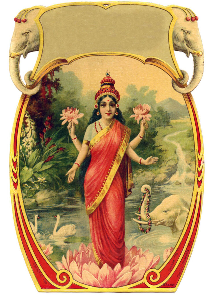 Beautiful Indian Goddess Lakshmi with Elephants 