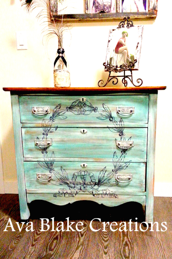 Painted blue small chest of drawers